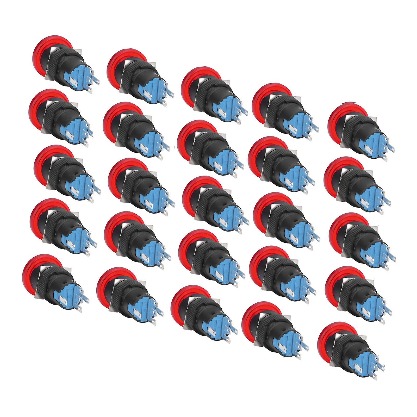 25Pcs BEM-LA16-11MDS-R 16mm Red Self-Locking Button Switches