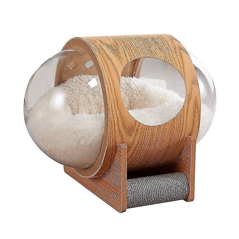 Wooden Semi-enclosed Cat Bed Ufo Transparent Net Red Capsule Cat Bed