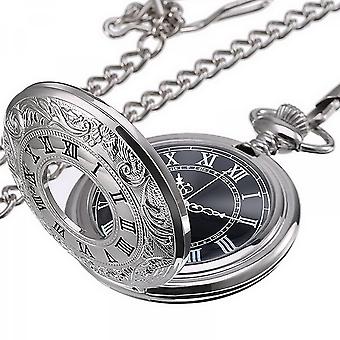 Reloj de bolsillo de cuarzo SUJI para hombre con esfera negra y cadenaplateada