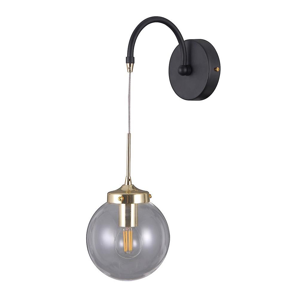 Industrial And Retro Wall Lamp Black Matt, Gold 1 Light  with Clear Shade, E14