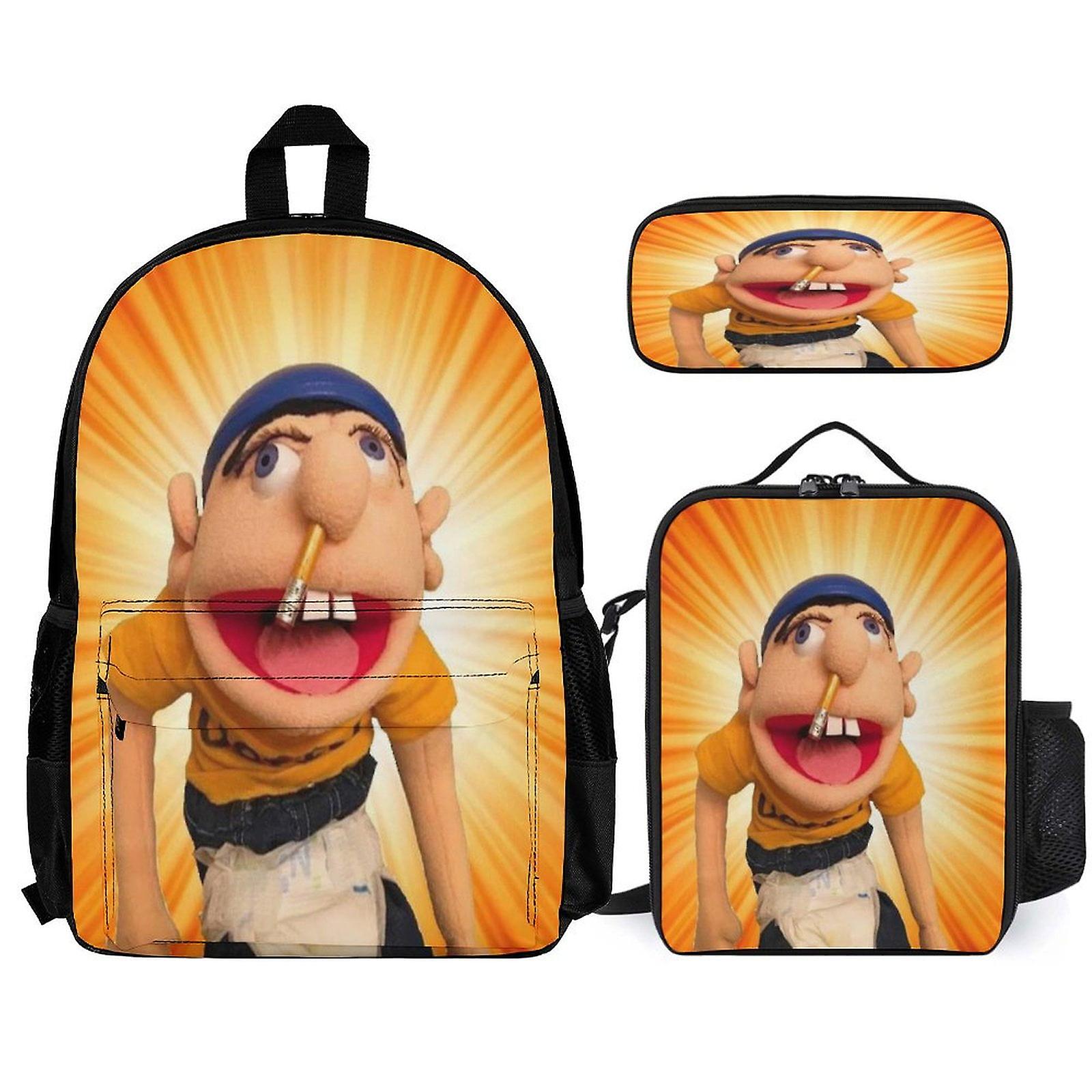 SML Jeffy Backpack 3 Piece Set Laptop Backpack with Pencil Case Lunch Bag Combination