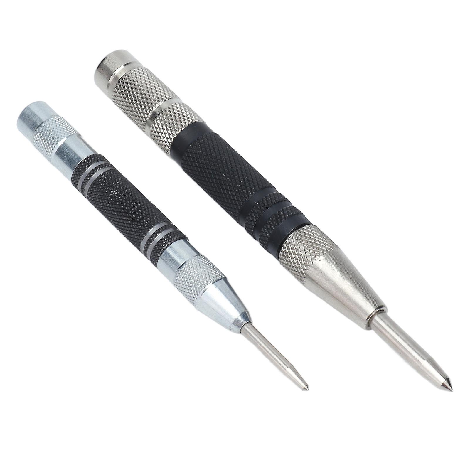 2Pcs Automatic Center Punch Set, Adjustable Tension, 128mm/152mm Black Silver