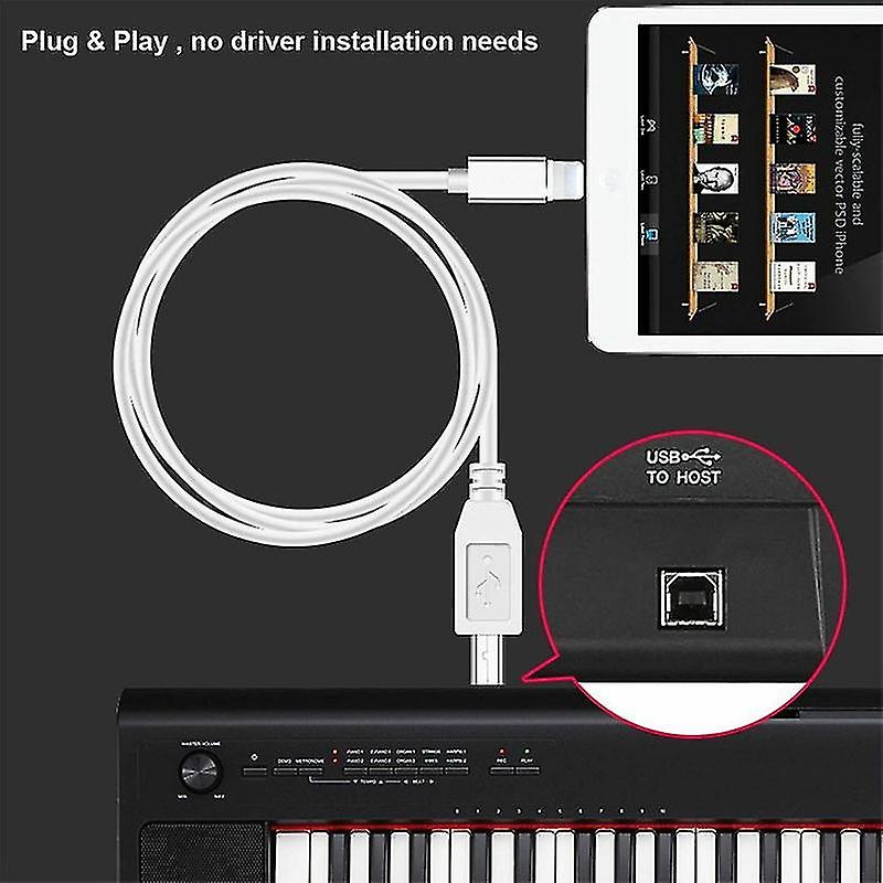 Lightning To Type-b Midi Keyboard Converter Usb 2.0 Cable For Iphone 7 8 X Ipad