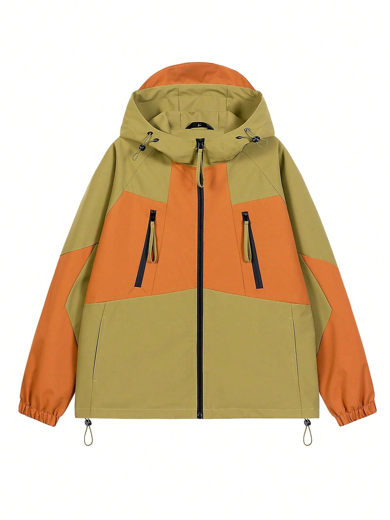 Men Colorblock Drawstring Hooded Jacket