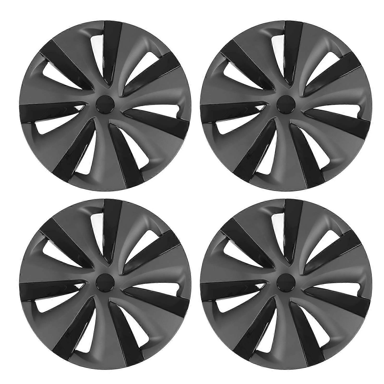 4pcs Wheel Hub Cap Model S Style 19 Inches Wheel Rim Protector Replacement For Tesla Model Y 2020 To 2023 Dual Color (matte Black/bright Black)