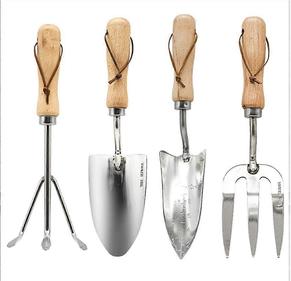 Garden tool set, 4-piece garden tool set, small garden shovel, wooden handle, handheld garden shovel, potted flowers, approx. 30 cm