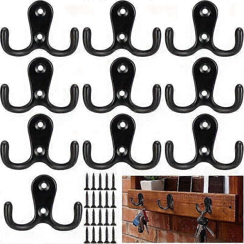 4pcs Double Prong Coat Hooks, Heavy Duty Metal Robe Hooks, Retro Wall Mounted Clothes Utility Hooks With Screws, Wall Hook