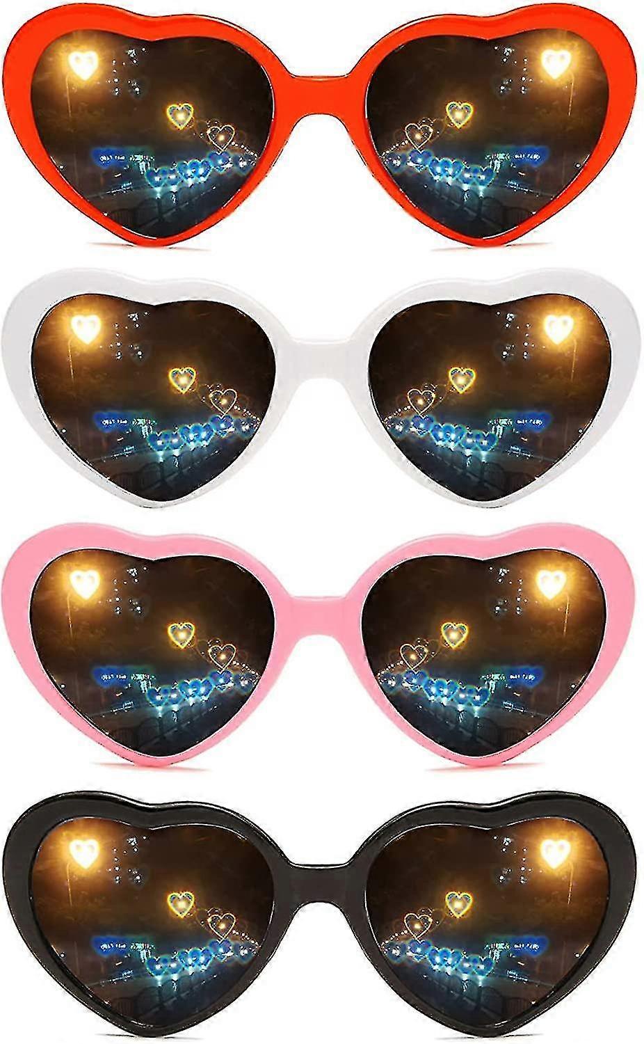 4pcs Kalp Etkisi Kalplere Işıkları Çeviren Kırınım Gözlükleri, Partiler için Kalp Gözlüğü Efektleri Kızlar için 3d Işık Efekti Gözlükleri Cadılar Bayramı