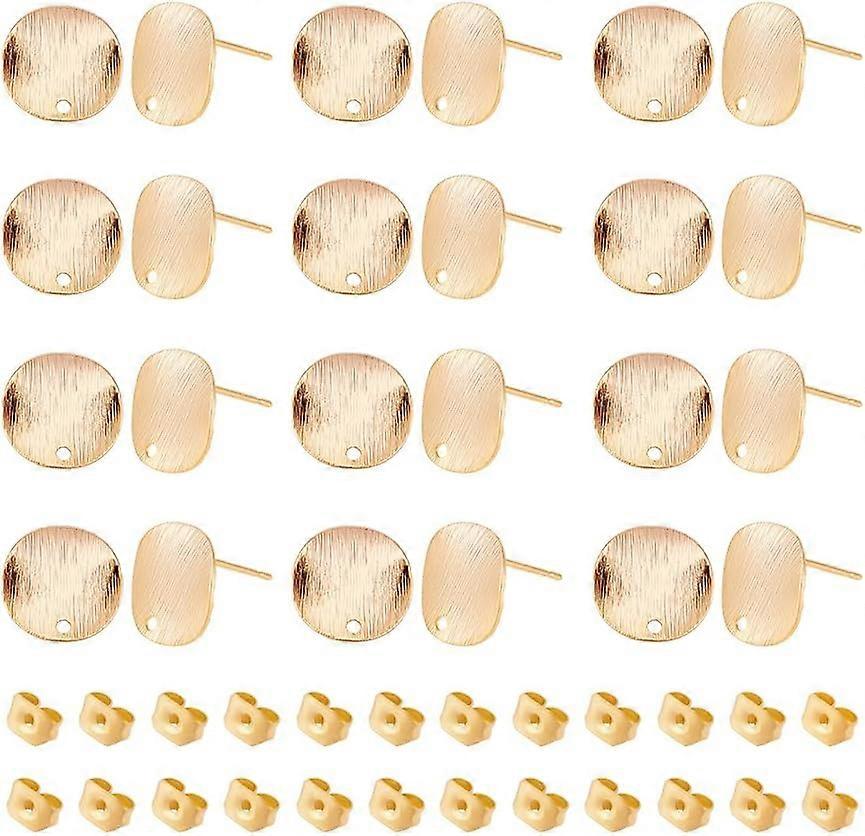 24Pcs Twist Flat Round Stud Earing Findings Brass Earring Studs with Holes Gold Plated Stud Earings with 24Pcs Ear Nuts Metal Stud Earring for DIY Jew