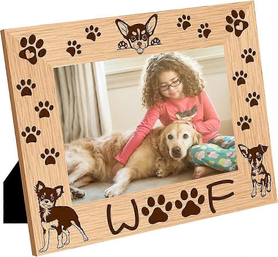 Dog Woof Picture Frame Pet Paw Wood Photo Frames Engraved Display Wooden Tabletop Postcard Frame 4x6Inch