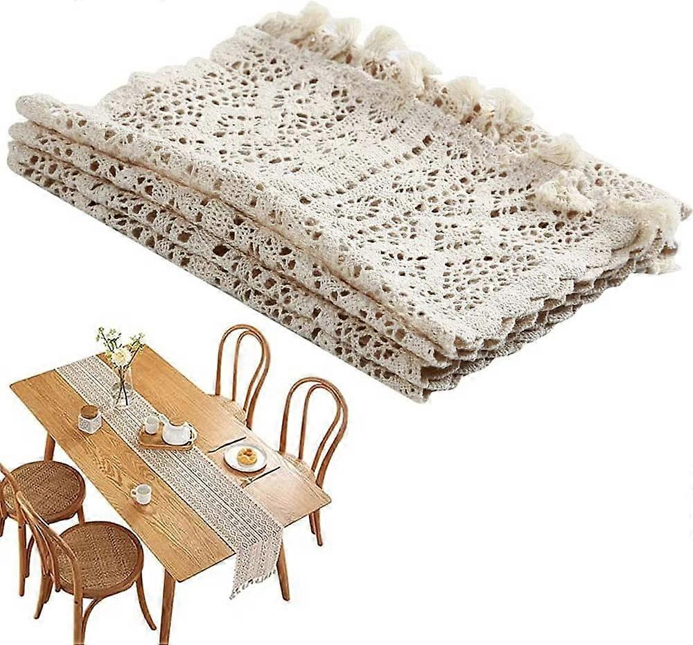 Crochet table runner, beige macrame table runner, boho wedding table, table runner