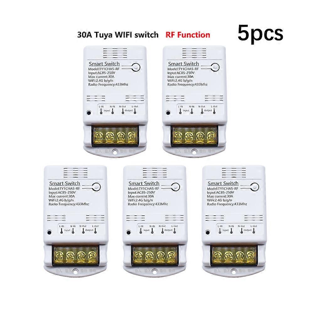 Modulo relè Wi-Fi 30A 5X 85-250V 220V Interruttore intelligente 20A RF Controller SmartLife Tuya Telecomando Alexa Google Home Automation