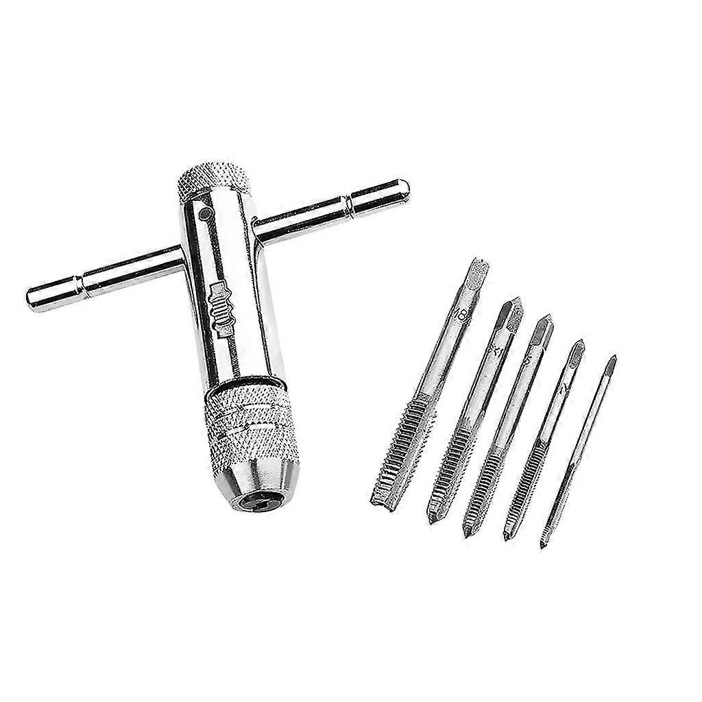 5pcs M3-m8 Thread Screw Metric Plug Tap Set W/ Adjustable W1/16-1/4" Spanner