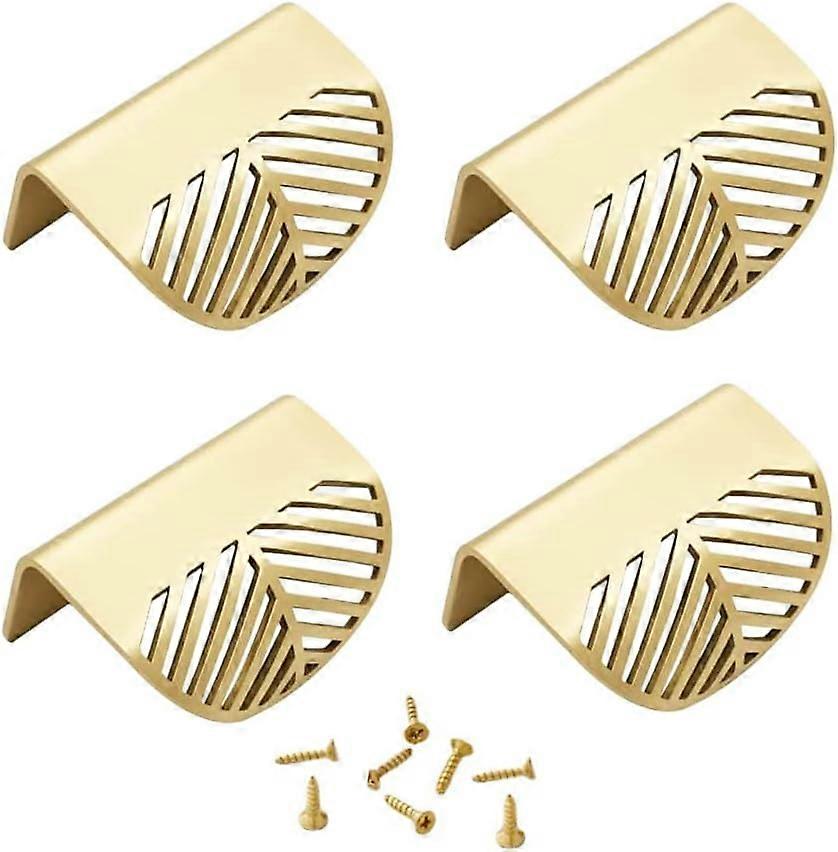 4 Pieces Golden Cabinet Knob, Leaf Shape Cabinet Pulls, Concealed Metal Cabinet Pulls