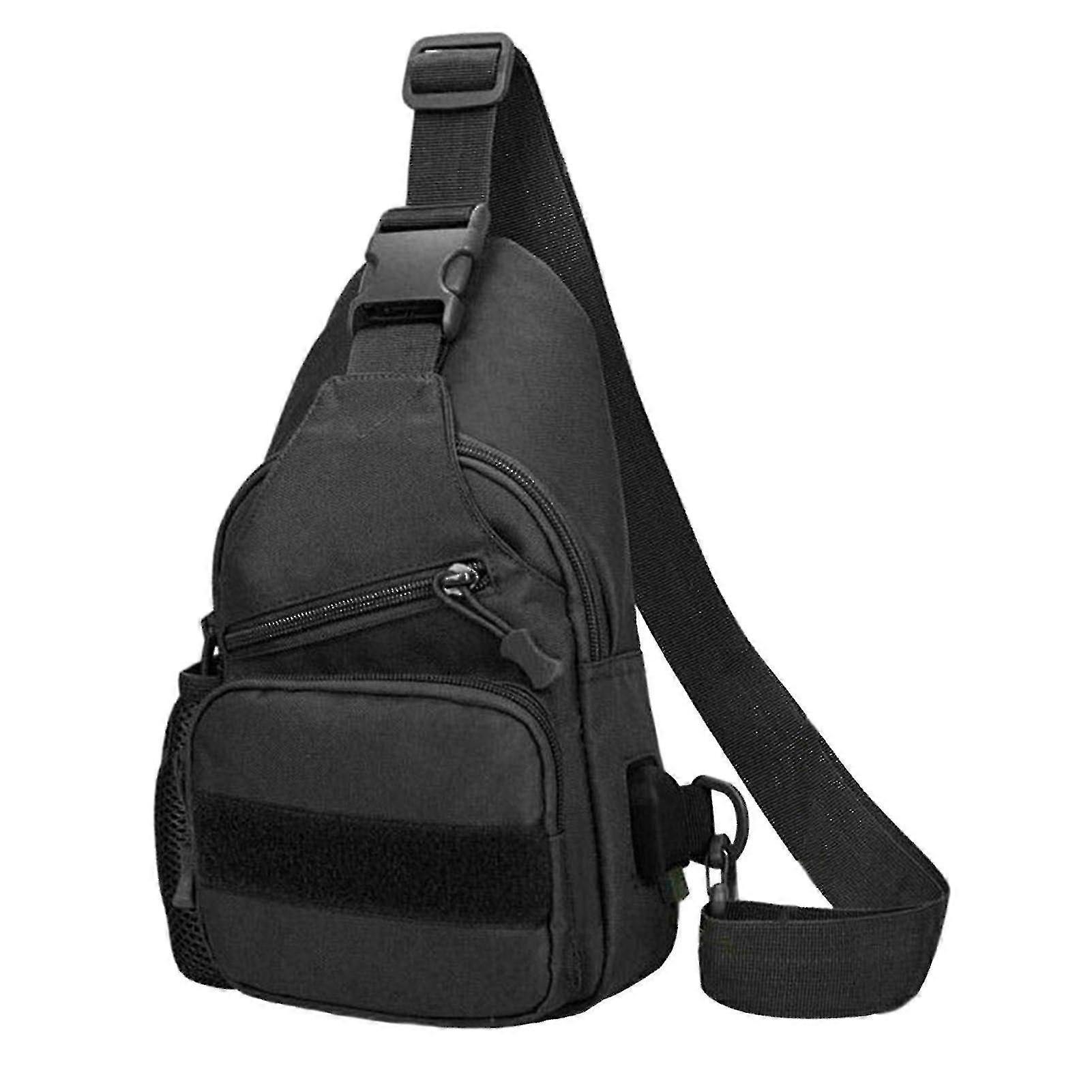 Chest Bag Unisex Sports Zipper Closure Water Bottle Pouch Phone-charging Hole Adjustable Strap Large Capacity Camping Mountaineering Travel Shoulder
