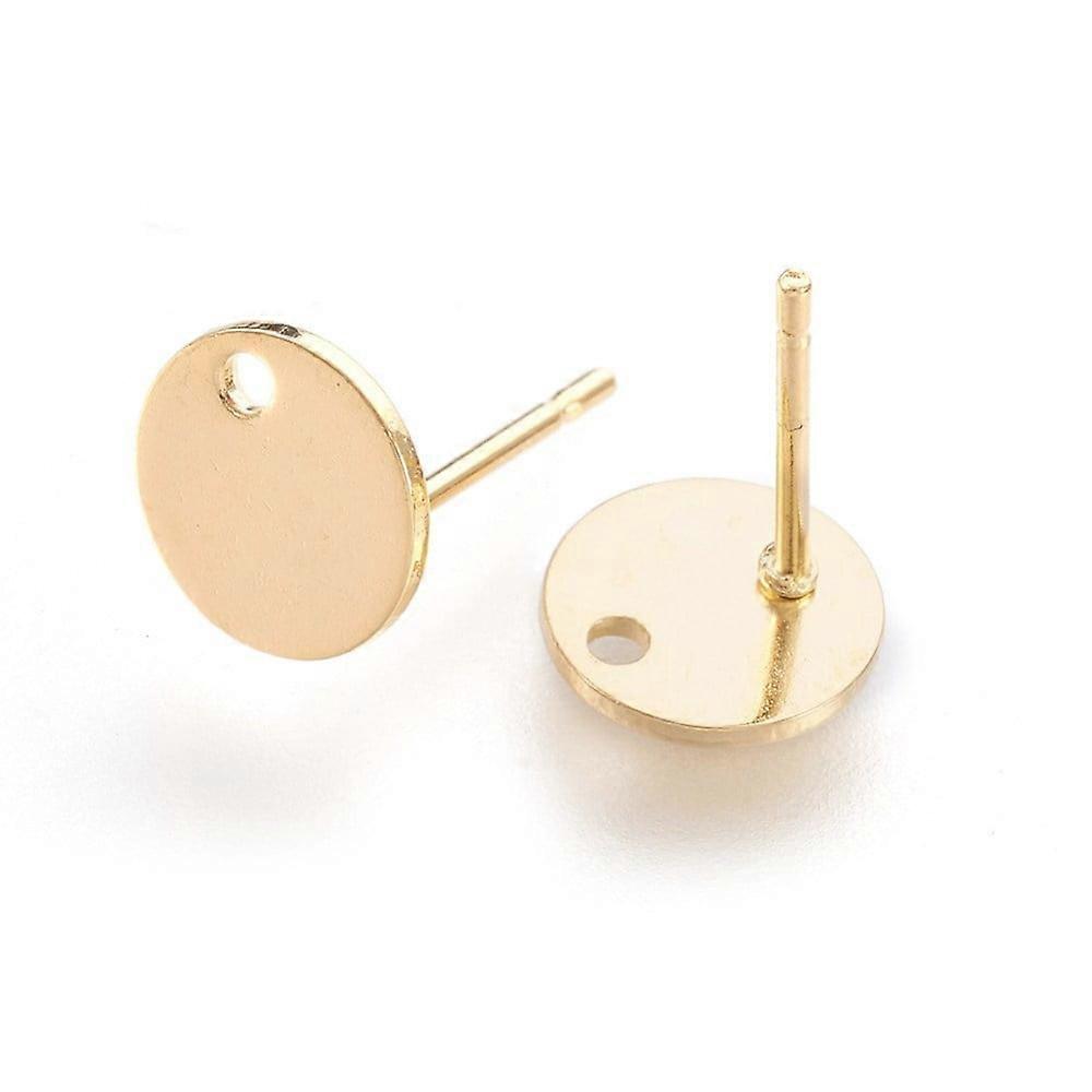 304 Stainless Steel Stud Earring Findings with Loop Flat Round Golden 8x0.8mm Hole: 1.2mm Pin: 0.8mm