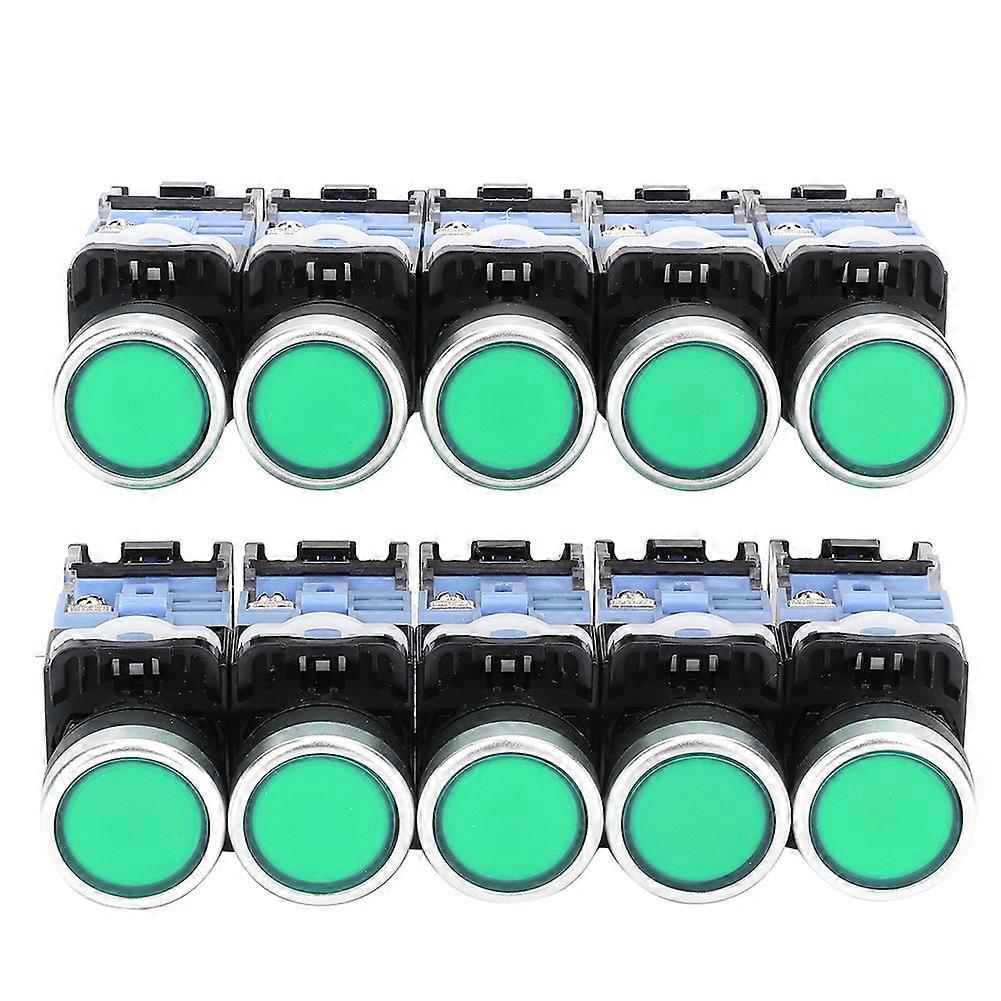 10 Pcs BEM38~11DS(LA38) Self Lock Flat Button Switch 22mm with Indication Light(Green) NO.3125