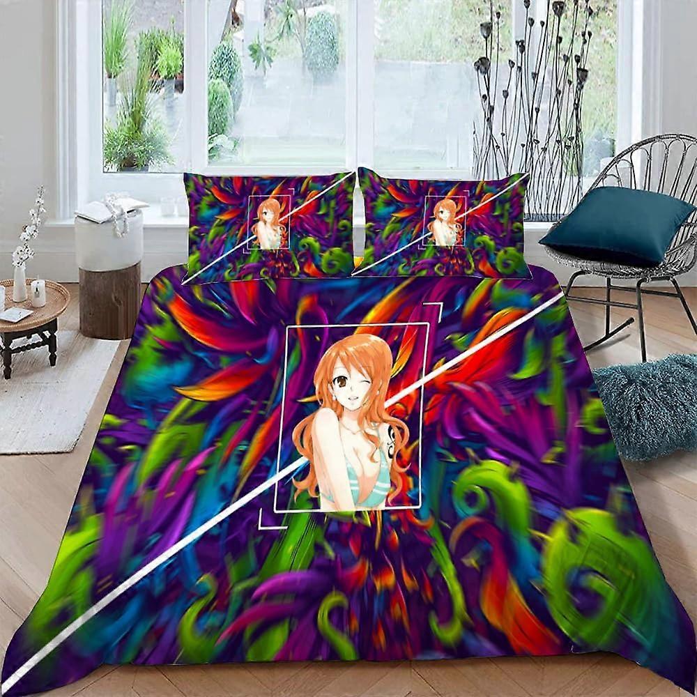 Anime Luffy Bedding Set, Soft Lightweight Microfiber 3 Piece Bedding Set with 2 Pillowcases for Kids, Duvet Cover with Zipper Closure