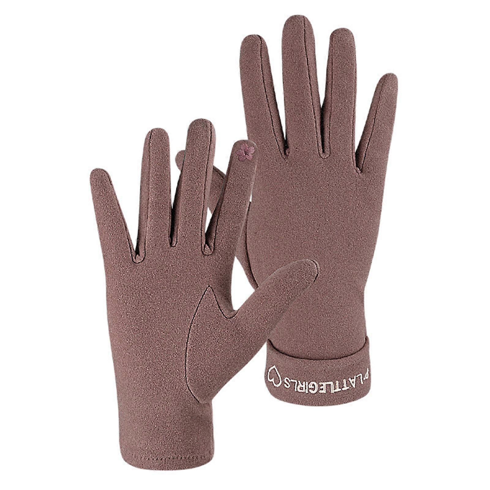 1 Pair Women Winter Gloves Extra Soft Elastic Solid Color Plush Lining Windproof Cold Weather Touch Screen Gloves