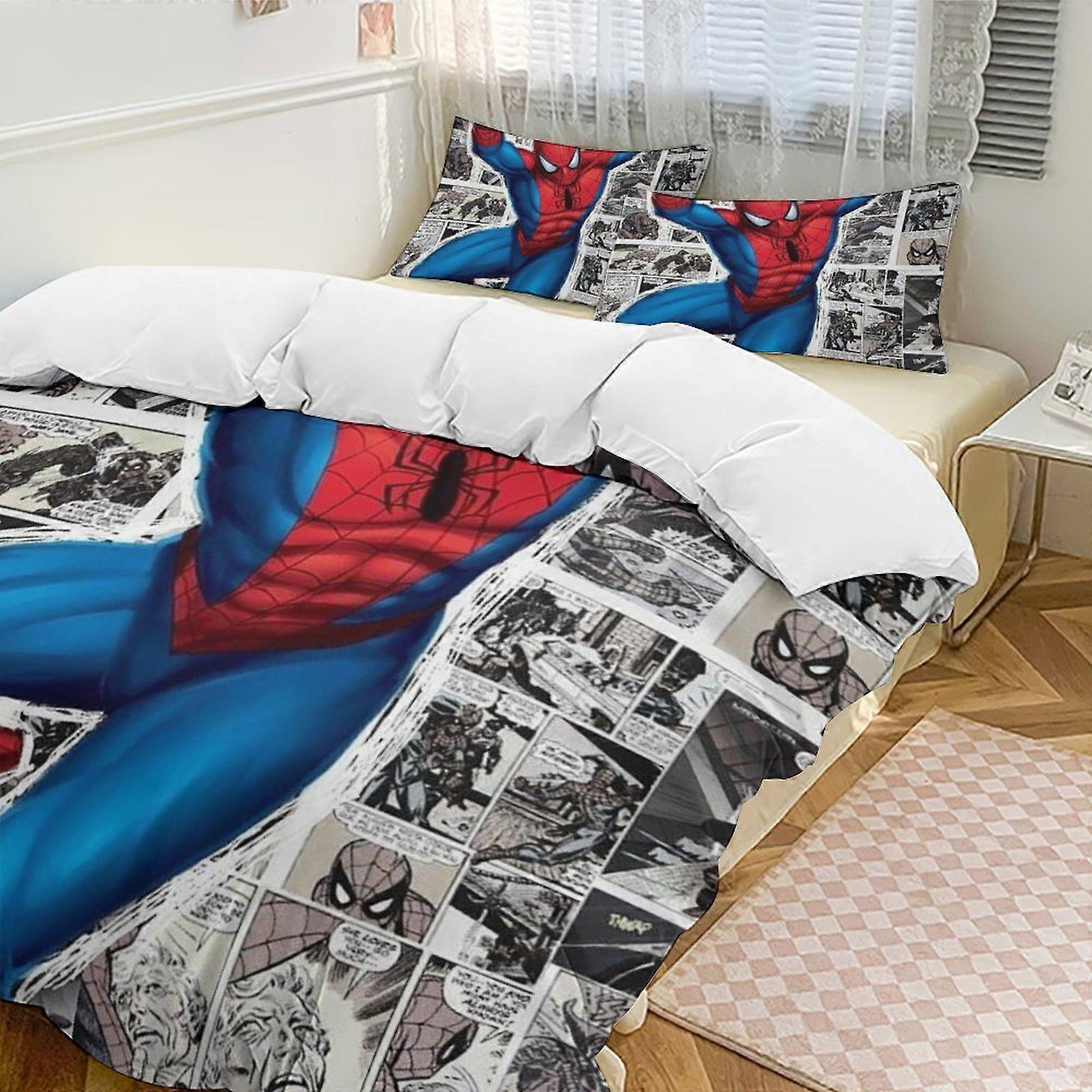 v905 Spider-Man 3-Piece Twin Bed Set - Includes 1 Single Quilt And 2 Pillow Cases Bedding - Fade Resistant Microfiber - Spider io905