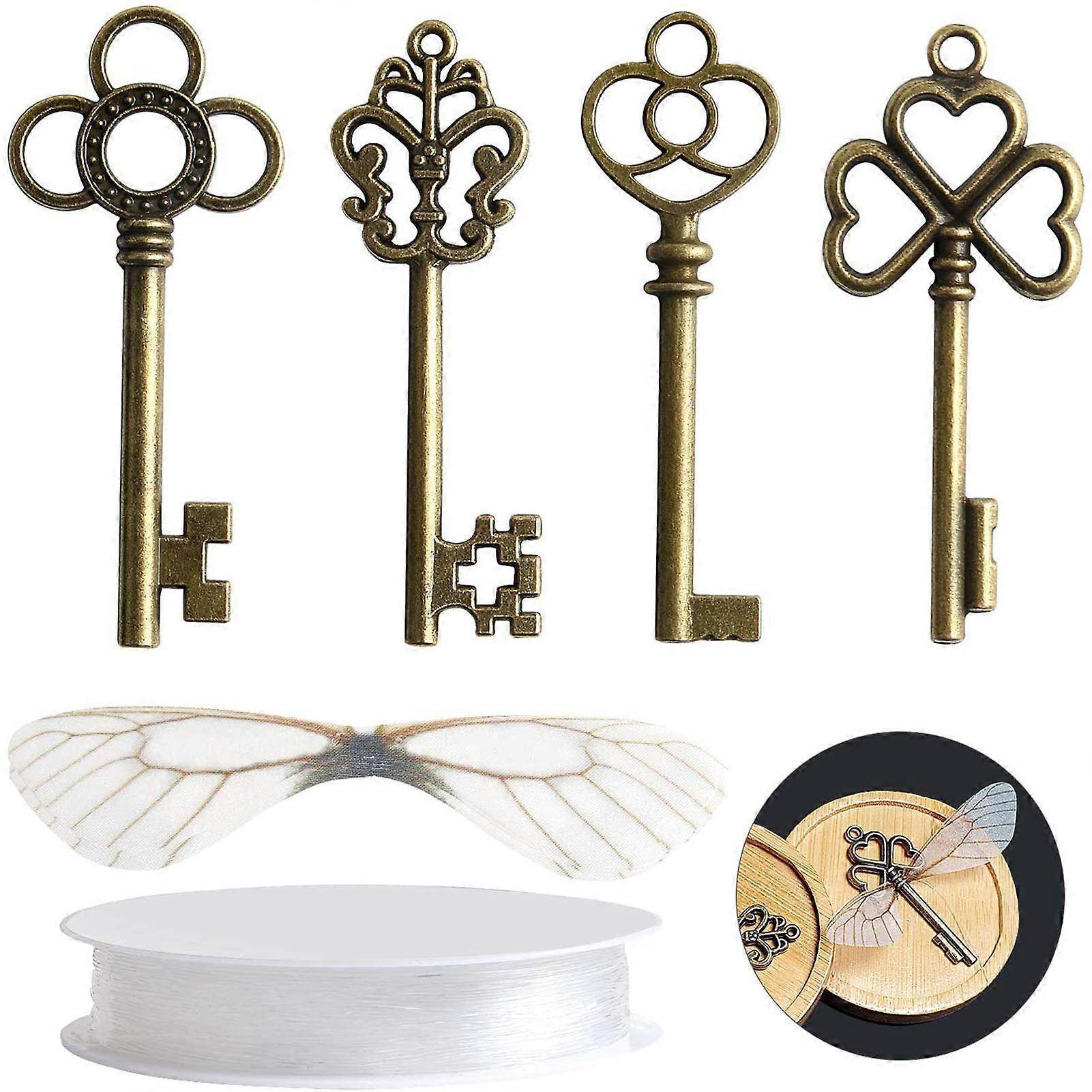 Vintage Skeleton Keys Flying Keys Bronze Decorative Metal Keys Pendant for DIY Christmas Decorations