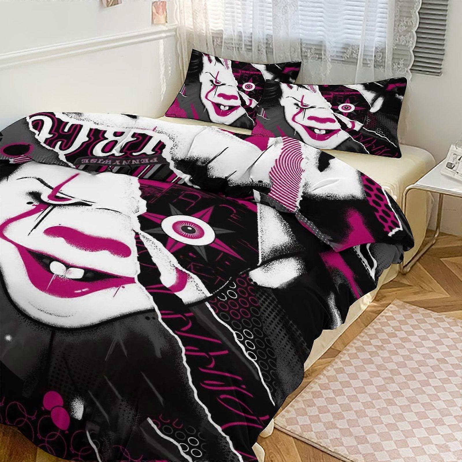 Draps de lit g11 Pennywise Print Bedding Set Pattern Duvet Cove Set 3 Pièces 1 Housse De Couette Et 2 Taies D’oreiller Pour Femmes Hommes Adolescents tq11