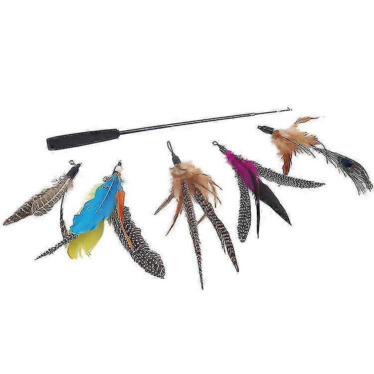 5pcs Retractable Assorted Feather Refills With Bell, Interactive Cat Toy