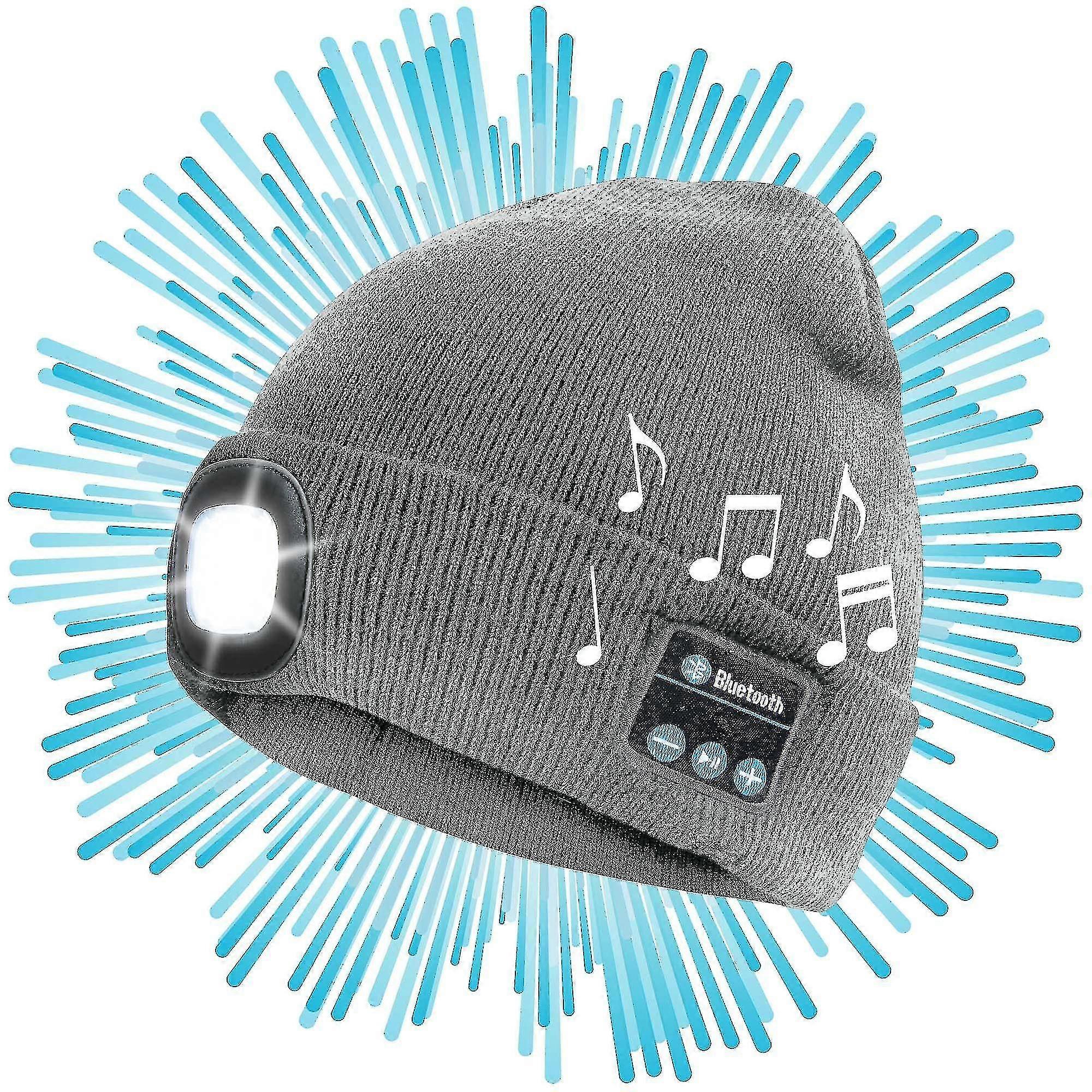Bluetooth Led Beanie Warm Insulating Rechargeable Hat With Bluetooth Speakers And Led Light Warm Beanie--gray