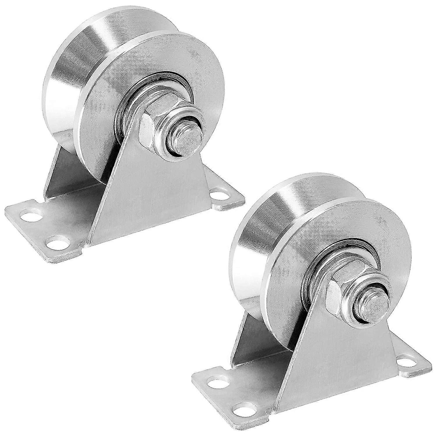 2 packs 2 pouces Rainure Poulie de roue, 304 roue de chenille en V en acier inoxydable, roue de rainure robuste de type V, capacité de charge maximale de 440 lb