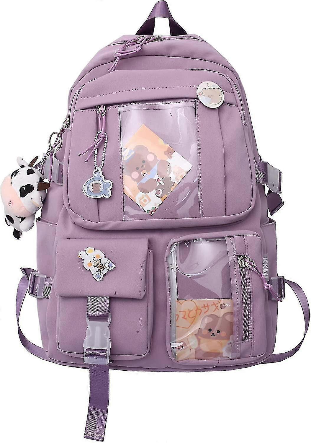 Super-capacity Waterproof Backpack With Cute Pin Accessories Plush Pendant