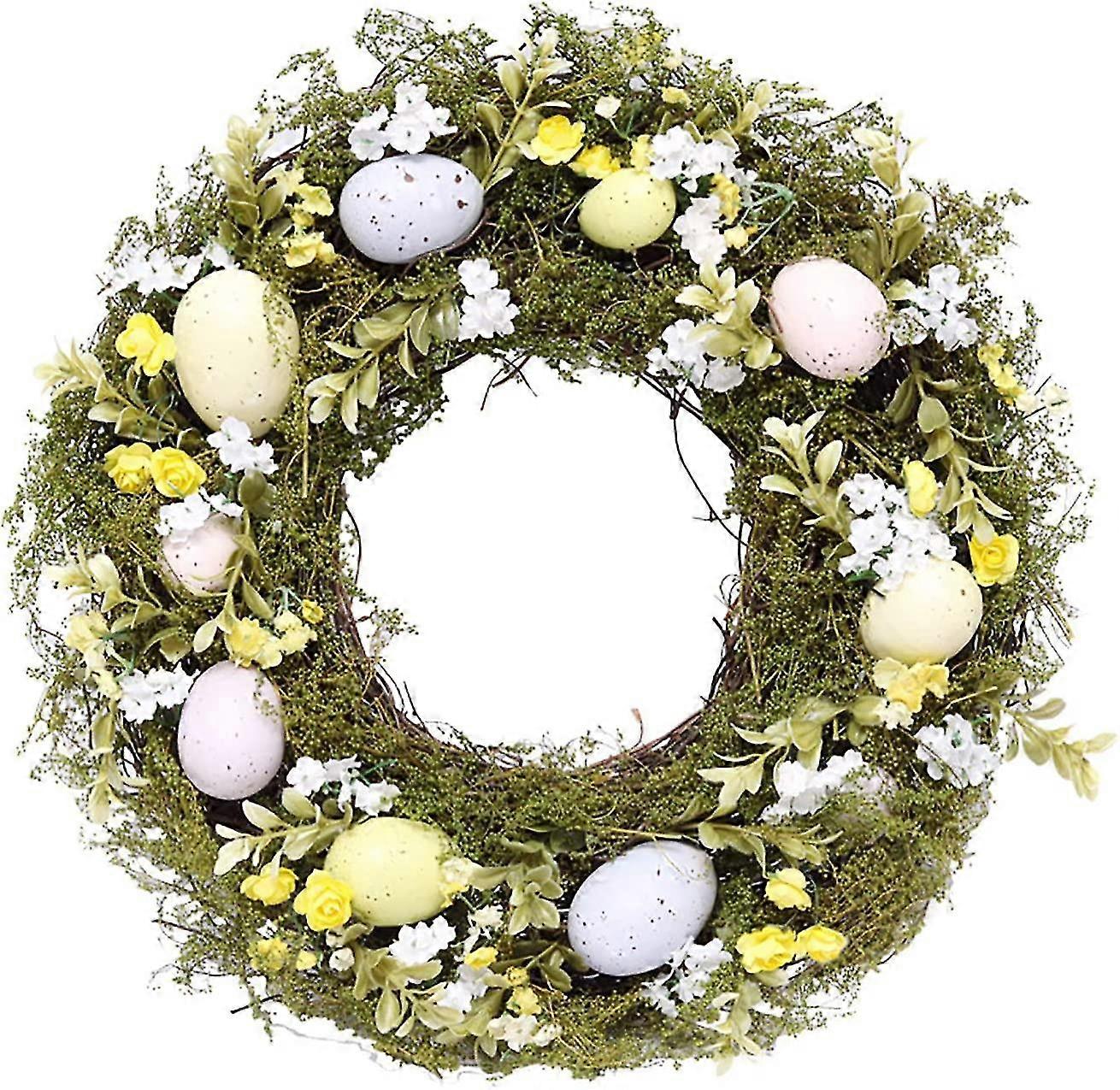 Easter Wreath - 39cm - Easter Egg Wreath For Front Door - Spring Wreath With Mixed Flowers, Twigs And Pastel Eggs - Holiday Wall Decor