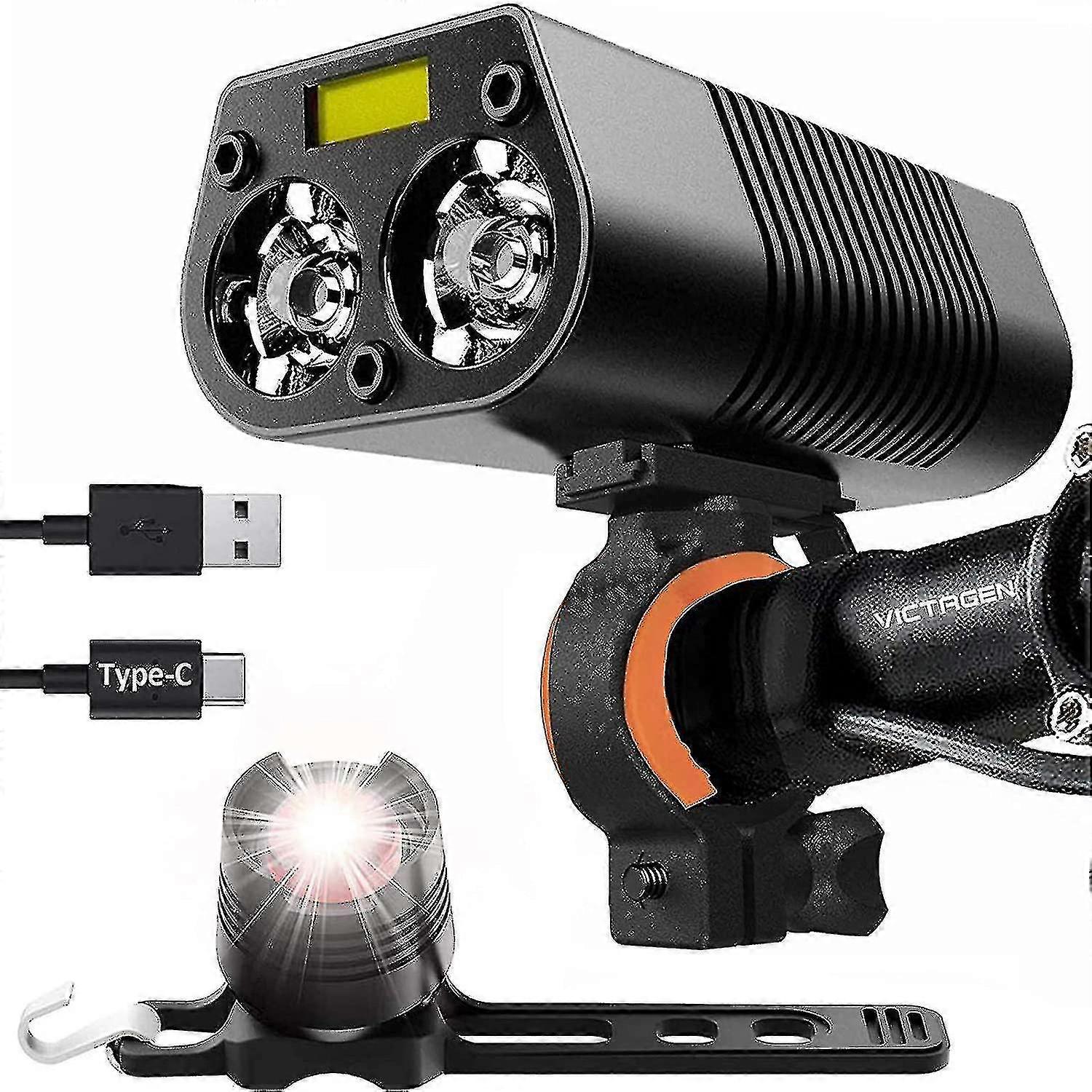 Luz De Bicicleta Para Bicicleta, Superbrillante, 3000 Lmenes, Luz Trasera Y Trasera, Resistente Al Agua, Recargable Por Usb, Tipo C, Fcil De