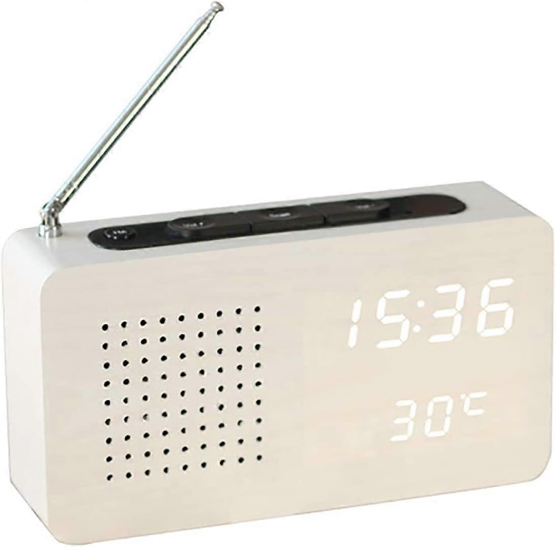 Retro Clock Radio, Vintage Clock Radio Station with FM Radio, Adjustable Brightness, Voice Activated Wooden Digital Alarm Clock, Green Light White Box