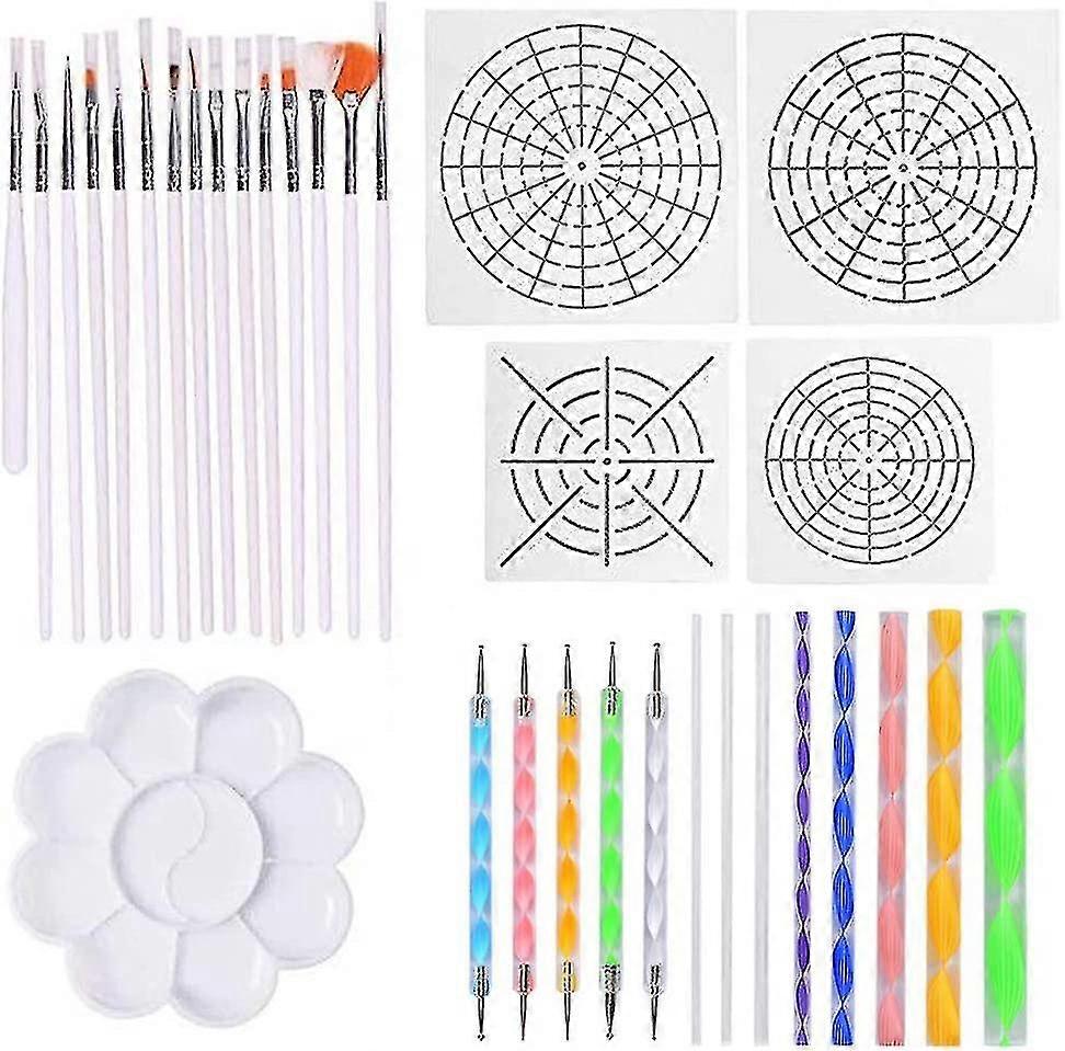33 Pieces Mandala Dotting Tools With Stencils And Stone Paint Palette Various Sizes Painting Tools