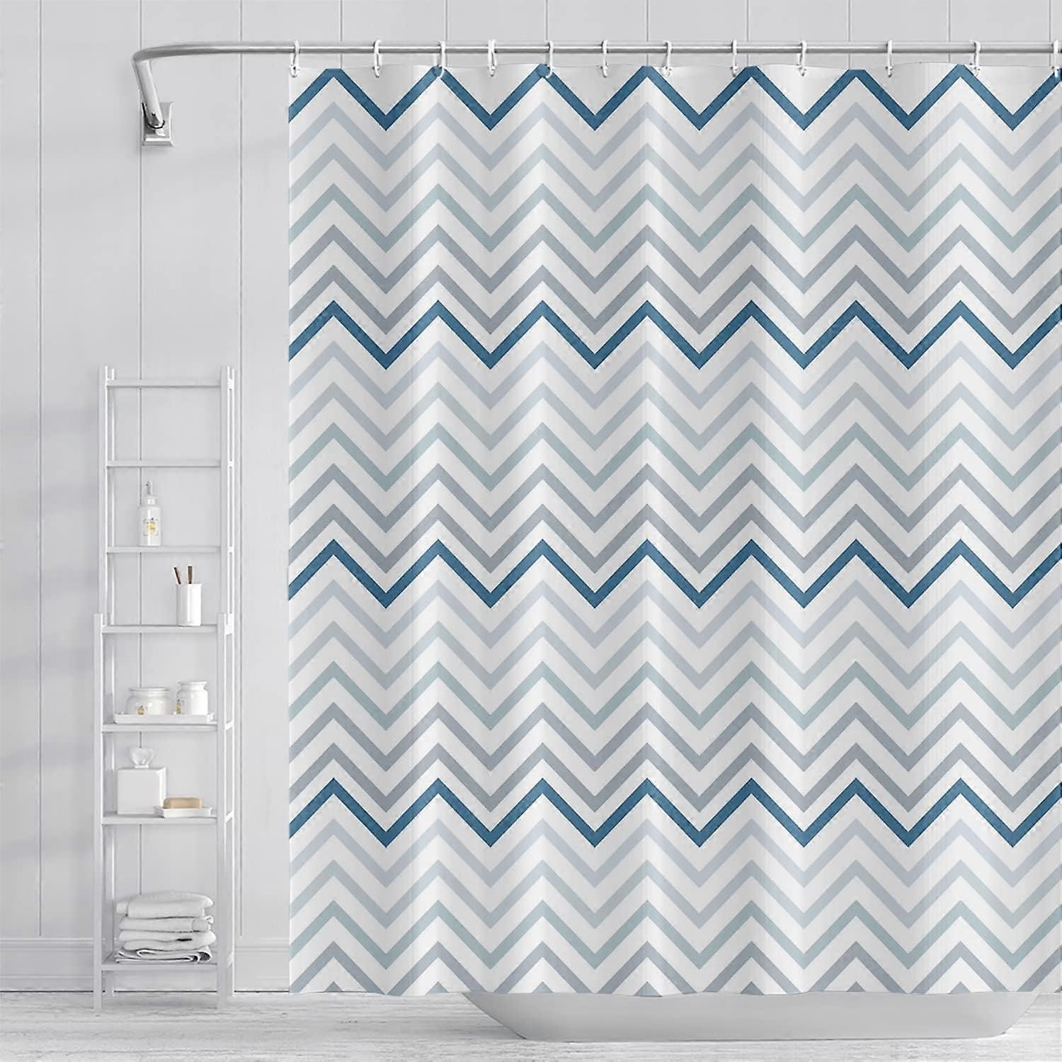 Grey and Blue Pattern Bathroom Shower Curtain Abstract Wave Geometry Line Bath Curtain with Hooks Waterproof Polyester Fabric Shower Curtains for Mode