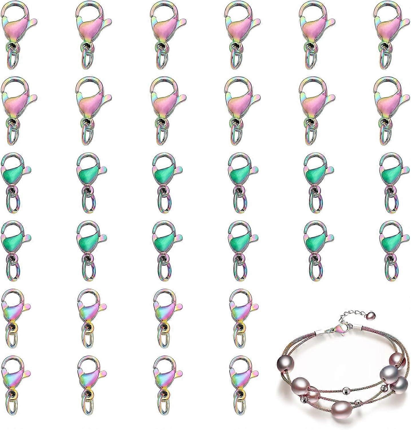 60Pcs 3Sizes Rainbow Color Lobster Claw 304 Stainless Steel Clasps Lobster Claw Clasps with Open Jump Rings Kit for Earring Bracelet Necklace