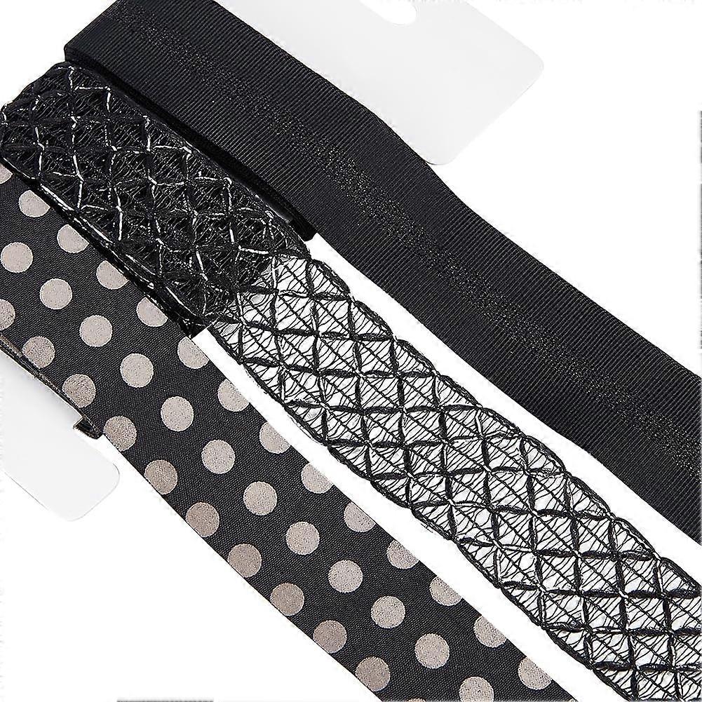 3 Rolls Wired Edge Ribbon 1inch Black Metallic Dot Chiffon Mesh Burlap Peep Ribbons Fabric Wedding for Christmas Valentine's Day Holiday Gift Box Wrap