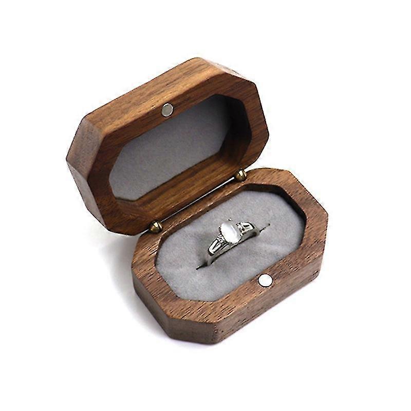 Wedding Exchange Pair Ring Organizer Diamond Gem Octagon Wood Ring Box