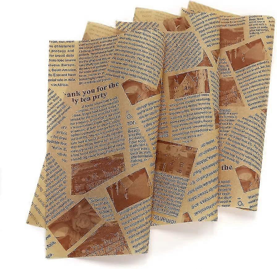 100 قطعة من الزيت والدليل على امتصاص الزيت ورق تغليف الخبز ورق جريدة إنجليزي أصفر بني 25x25 سم