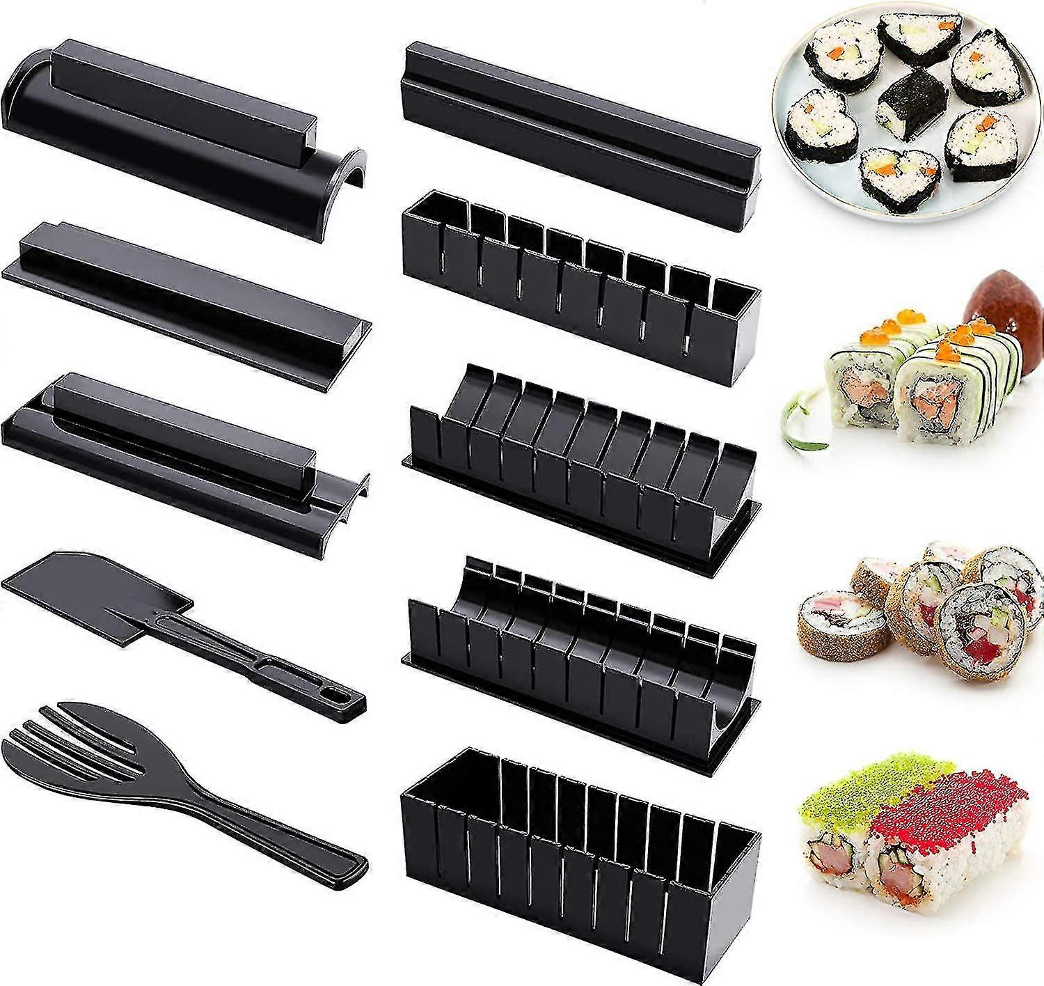 Sushi Making Kit For Beginners 10 Pieces Plastic Sushi Maker Tool Complete With 8 Sushi Rice Roll Mold Molds Fork Spatula Diy Home Sushi Tool