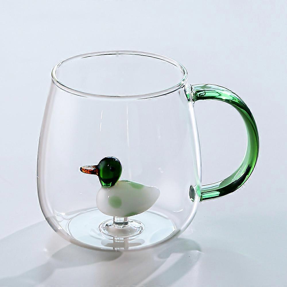 Gobelet à eau en verre avec gobelet intérieur animal 3D caché avec poignée, 400ml