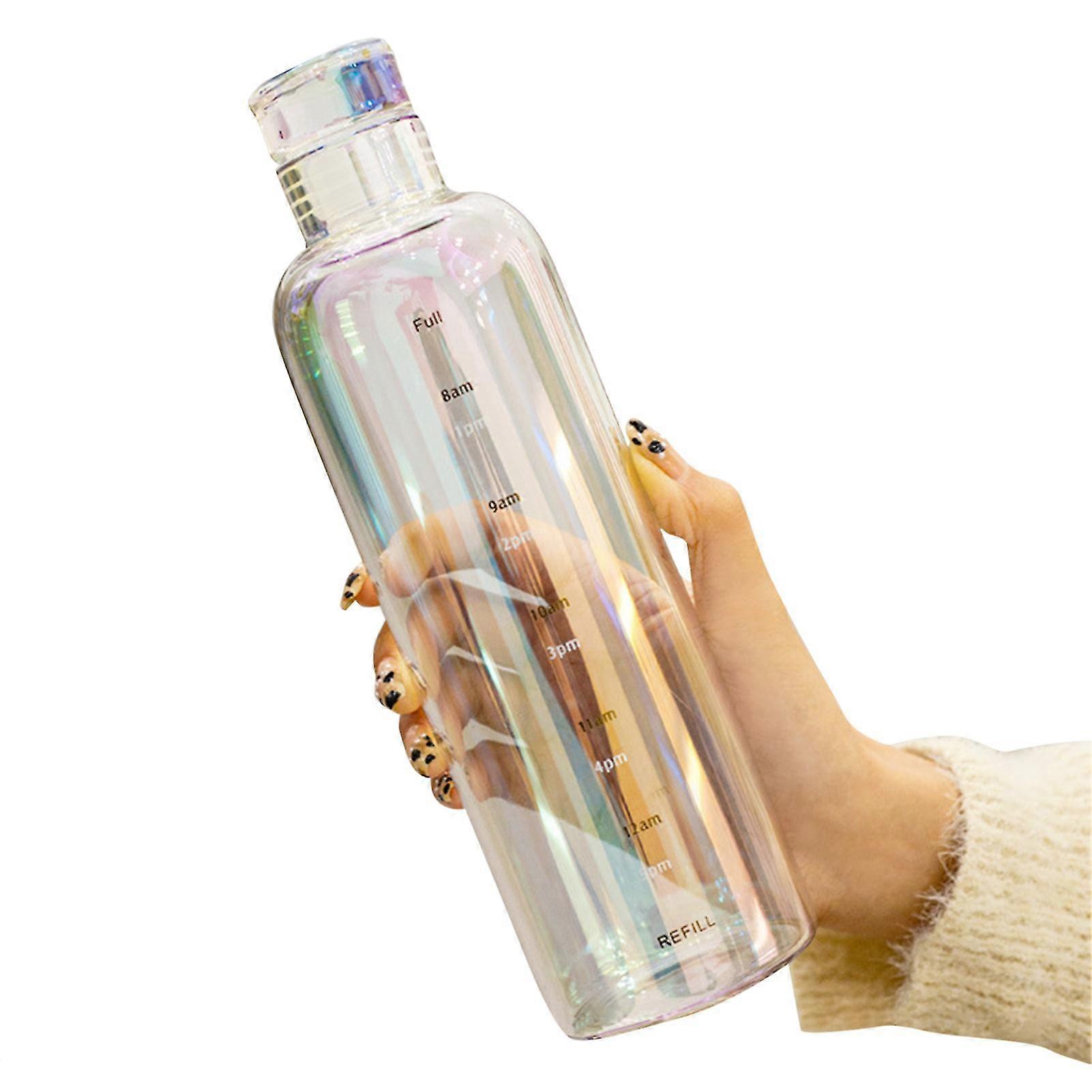 500ml Water Bottle Leak-proof Time Scale Print Transparent High Borosilicate Teaware Bottle For Office(Multicolor)