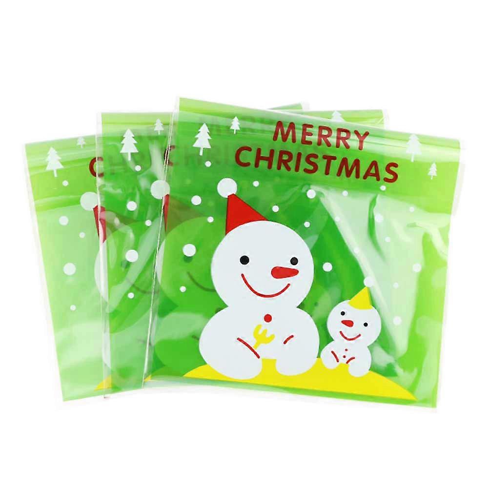 200pcs/Package Christmas Packing Bag Self-Adhesive Cookies Candy Storage Bag for Party Home Store (Blue, Dot Double Snowman, 10*10cm)