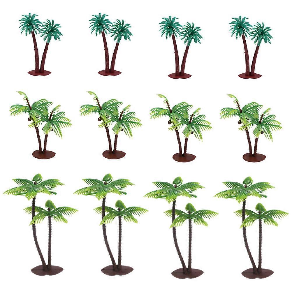 12pcs Realistic Simulation Coconut Tree Model Miniature Palm Tree Model Microlanscape Decor