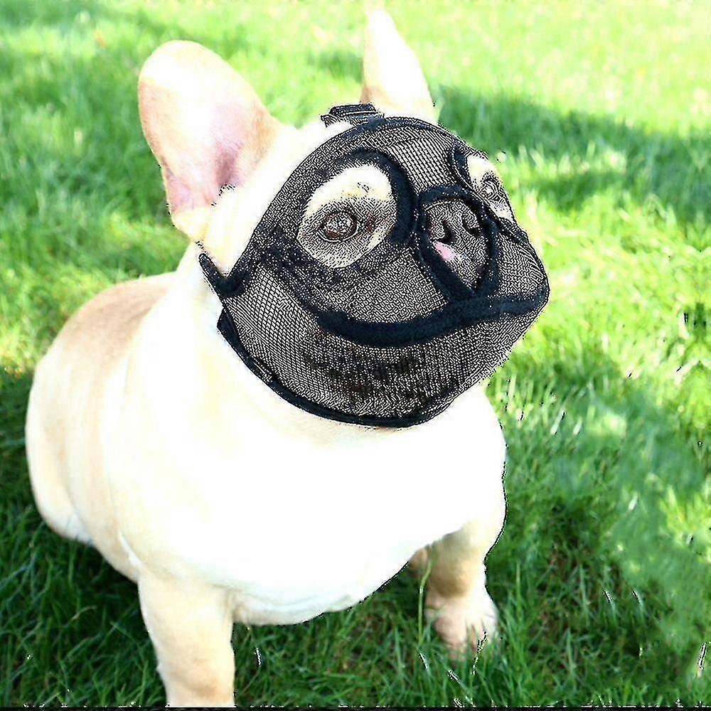Mesh Dog Muzzle Short Snout Dog Muzzle Dog Muzzle Adjustable Breathable Mesh Muzzle Bulldog Muzzle For Briting Chewing Barking Dog Mask, nero