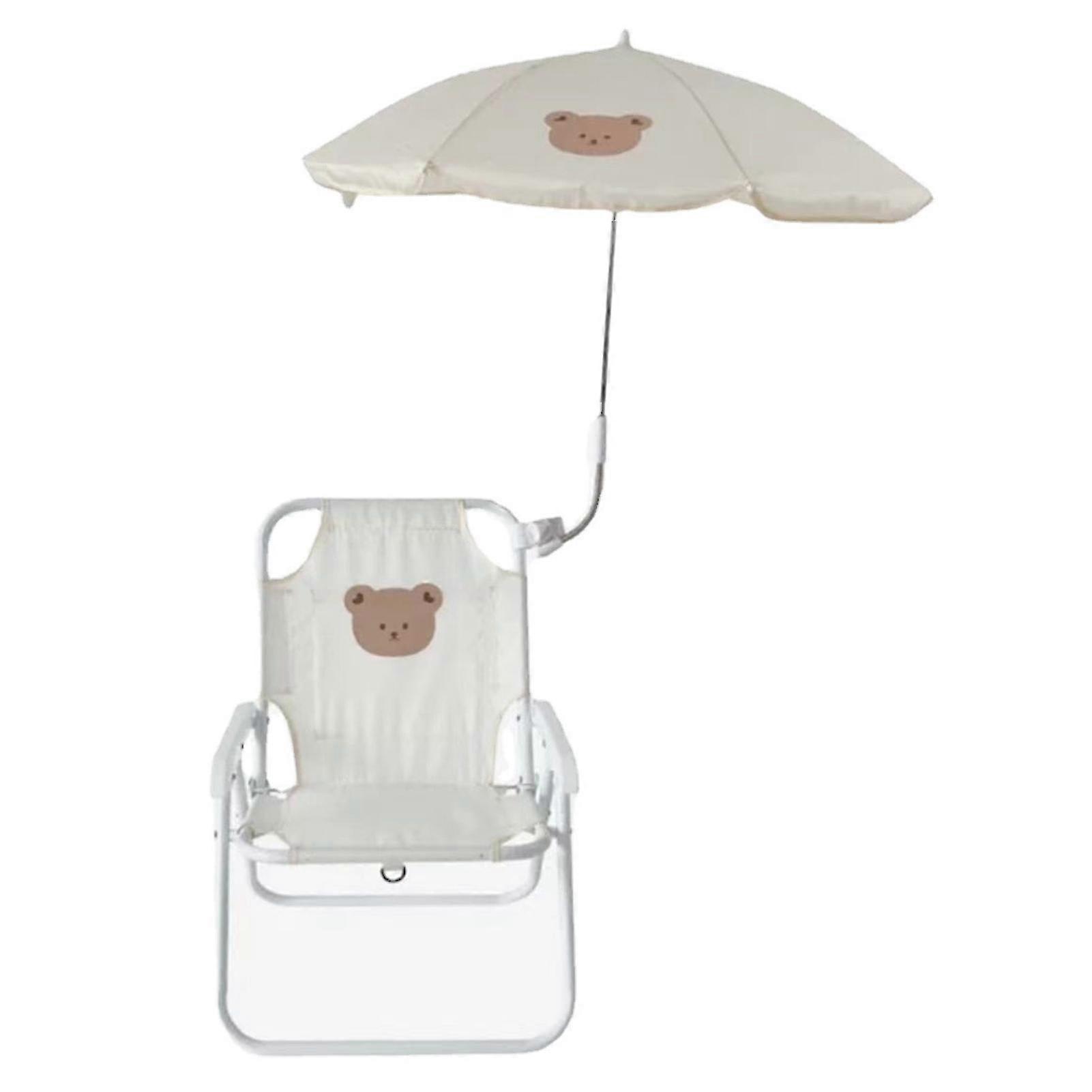 Portable Folding Beach Chair with Umbrella - Bear Cartoon Animal Design
