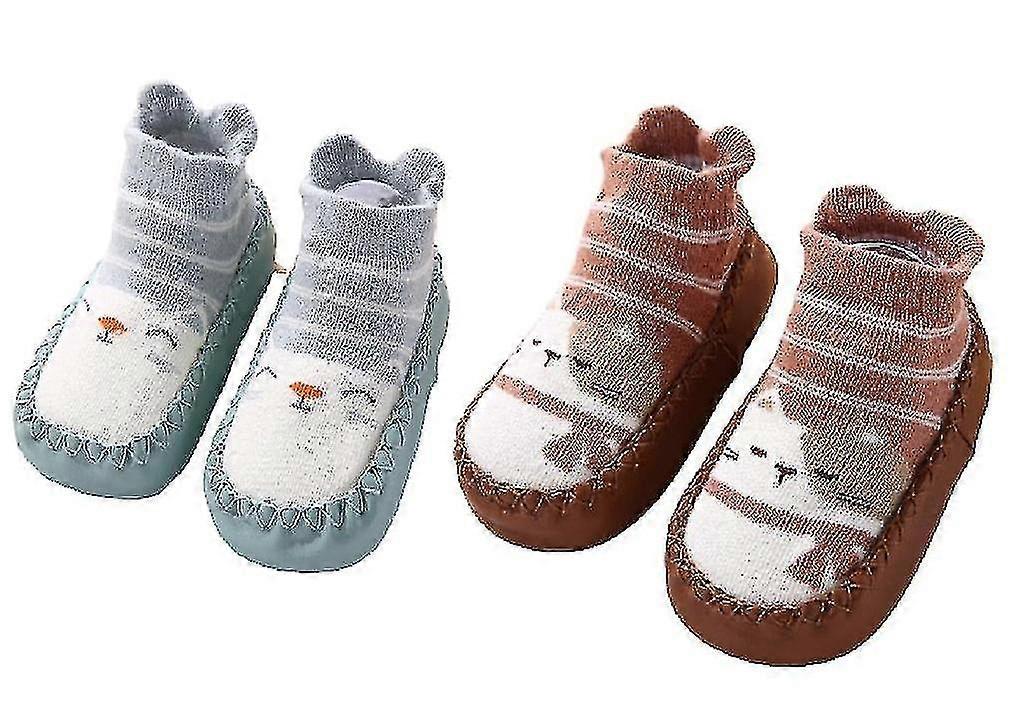 2pairs Dětské ponožky Batole Pantofle Bavlněné Teplé boty Soft Sole Non Slip