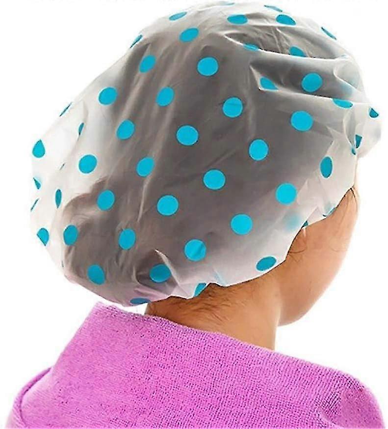 Reusable Waterproof Eva Plastic Lace Elasticated Patterned Cap Shower Cap Shower Cap. 1 Piece, Blue-QJWL