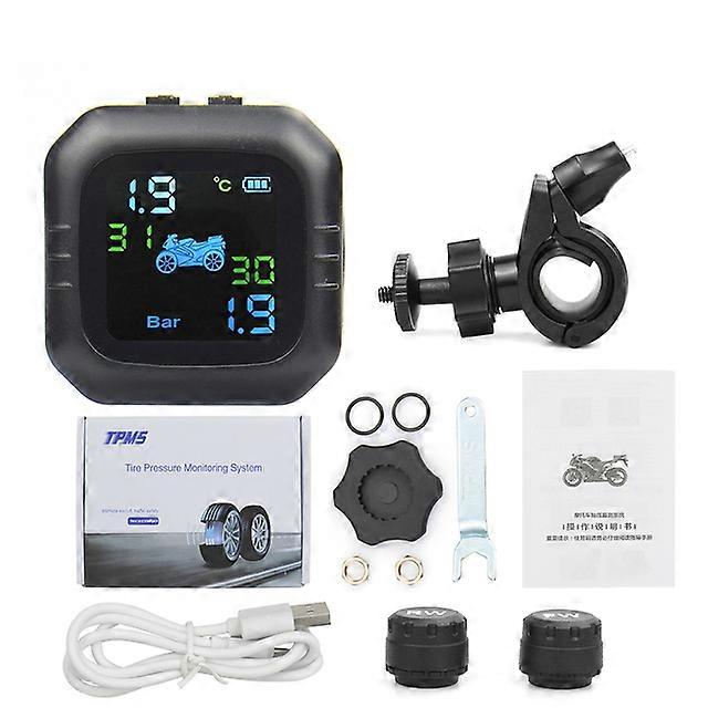 Motorcycle TPMS LCD Color Screen motorbike Tire Pressure Monitoring System Tire Temperature 2PCS External Sensor