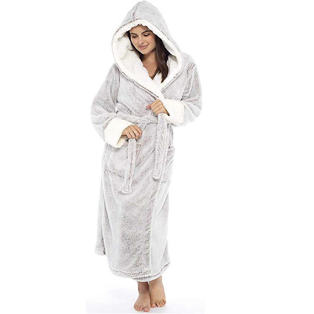 Fleece Bathrobe Women Soft Dressing Gown Hooded Fluffy Towling Bath Robe